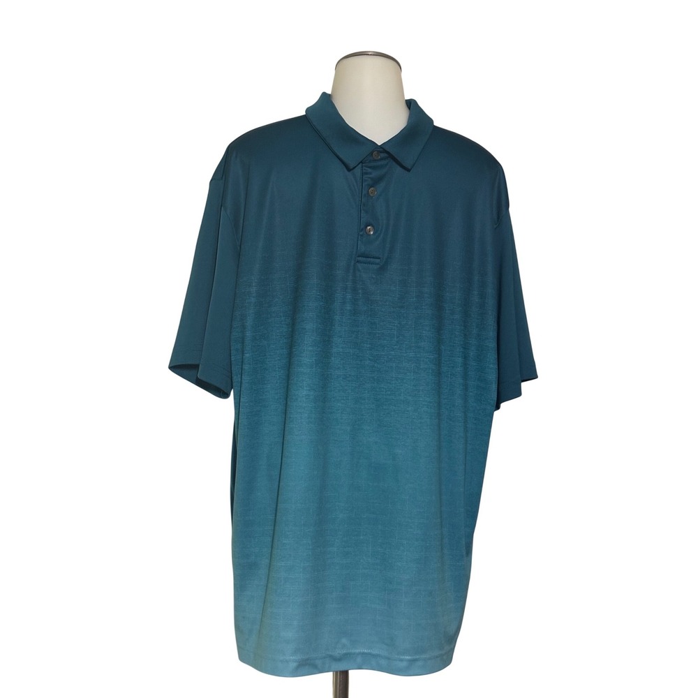 Ben Hogan Performance Polo Men XL Teal‎ Good Ombre Textured Golf Shirt Preowned